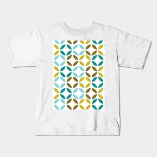 Mid Century Modern Teal Gold Petal Print Kids T-Shirt